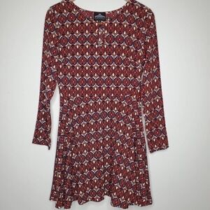 Angie Geometric Orange Blue Retro Skater Dress S